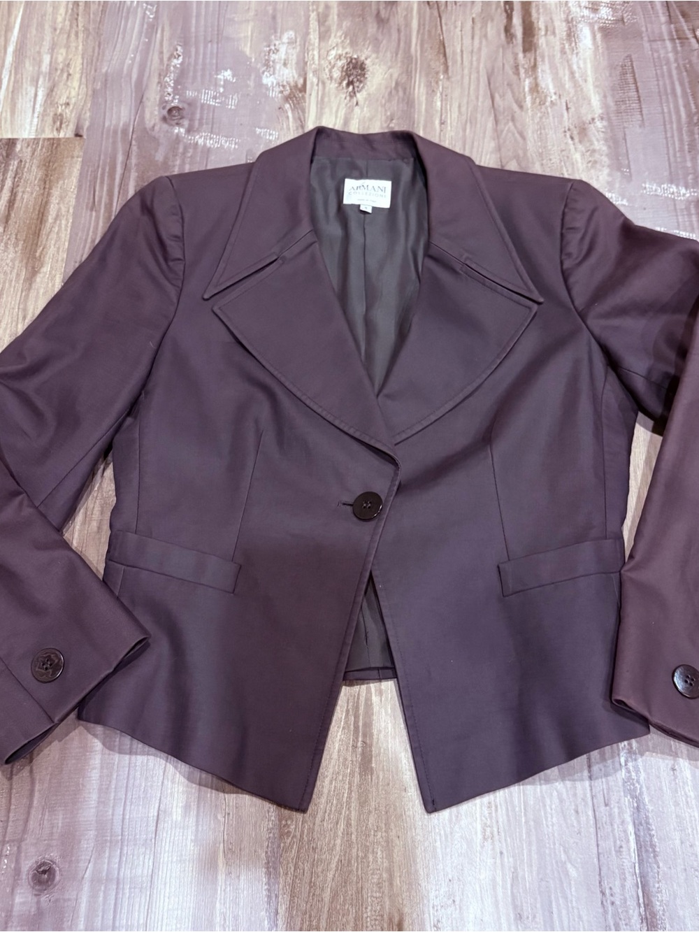 Armani Collezioni Blazer Womens SZ 8 Dark Gray 1 Button Made Italy Excellent